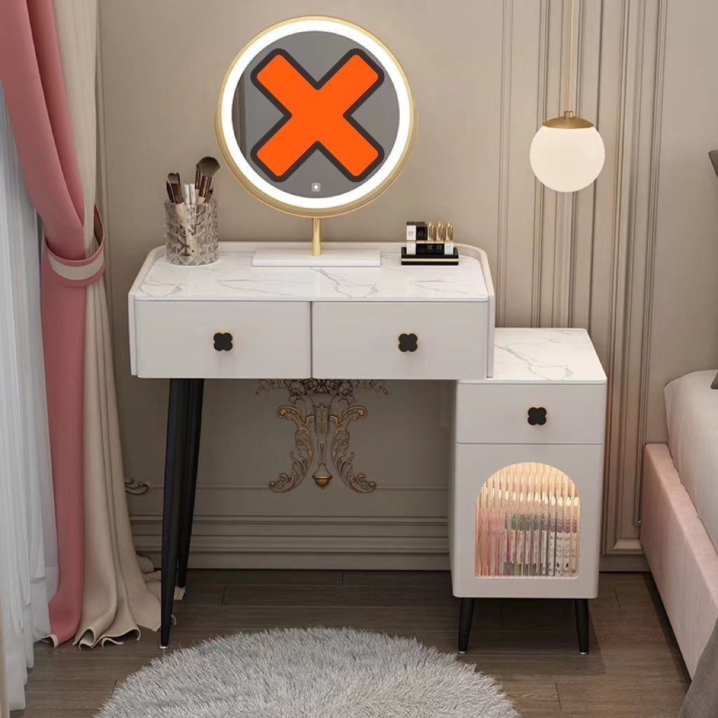 Solid Wood Makeup Vanity Desk Lighted Mirror Makeup Vanity Set with Drawer