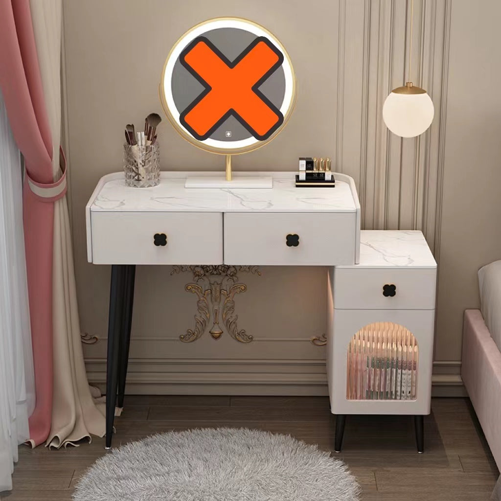 Solid Wood Makeup Vanity Desk Lighted Mirror Makeup Vanity Set with Drawer