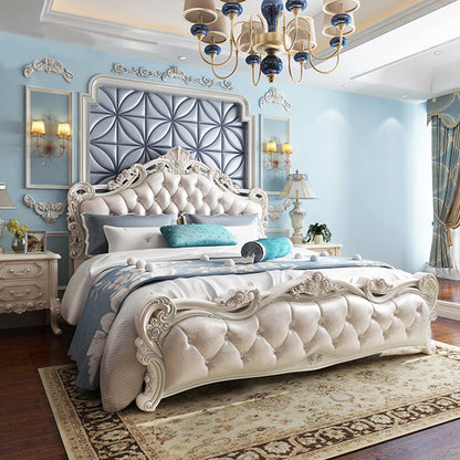 Faux lederen paneelbed Victoriaans standaardbed met hoofdeinde en voetbord