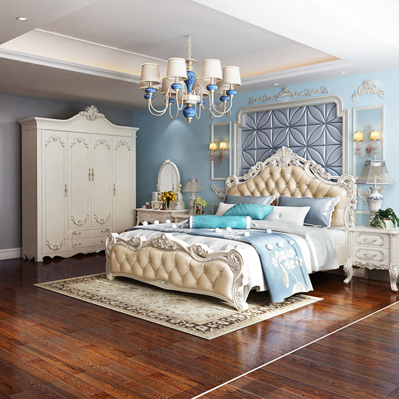 Faux lederen paneelbed Victoriaans standaardbed met hoofdeinde en voetbord