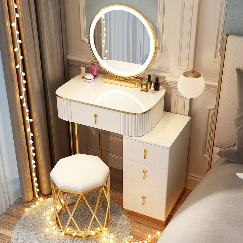 Solid Wood Makeup Vanity Desk Lighted Mirror Makeup Vanity Set Makeup Vanity & Mirror & Stools 24"L x 16"W x 30"H White Clearhalo 'Bedroom Furniture' 'furn' 'furn_makeup_vanities' 'Furniture' 'Makeup Vanities' 'makeup_vanities' 7092043
