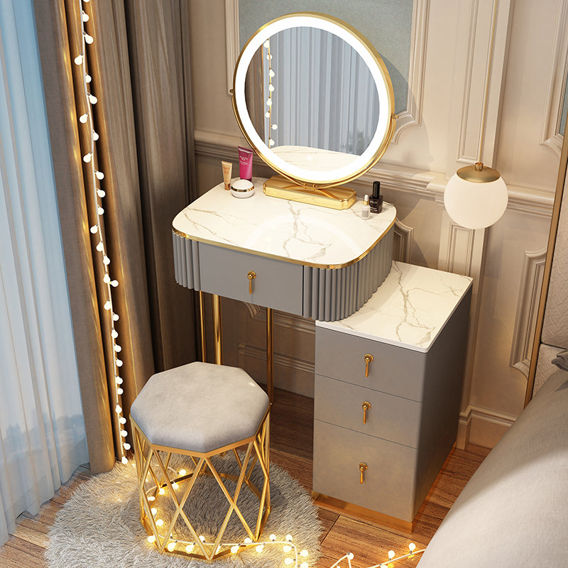 Solid Wood Makeup Vanity Desk Lighted Mirror Makeup Vanity Set Makeup Vanity & Mirror & Stools 20"L x 16"W x 30"H White-Gray Clearhalo 'Bedroom Furniture' 'furn' 'furn_makeup_vanities' 'Furniture' 'Makeup Vanities' 'makeup_vanities' 7092047