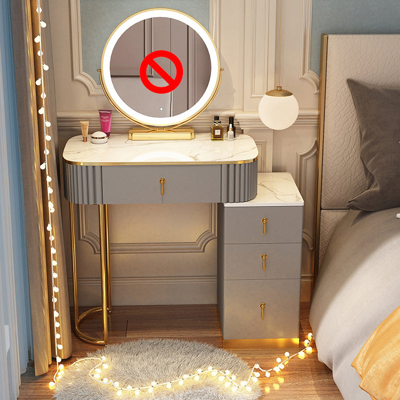 Solid Wood Makeup Vanity Desk Lighted Mirror Makeup Vanity Set Makeup Vanity 28"L x 16"W x 30"H White-Gray Clearhalo 'Bedroom Furniture' 'furn' 'furn_makeup_vanities' 'Furniture' 'Makeup Vanities' 'makeup_vanities' 7092057