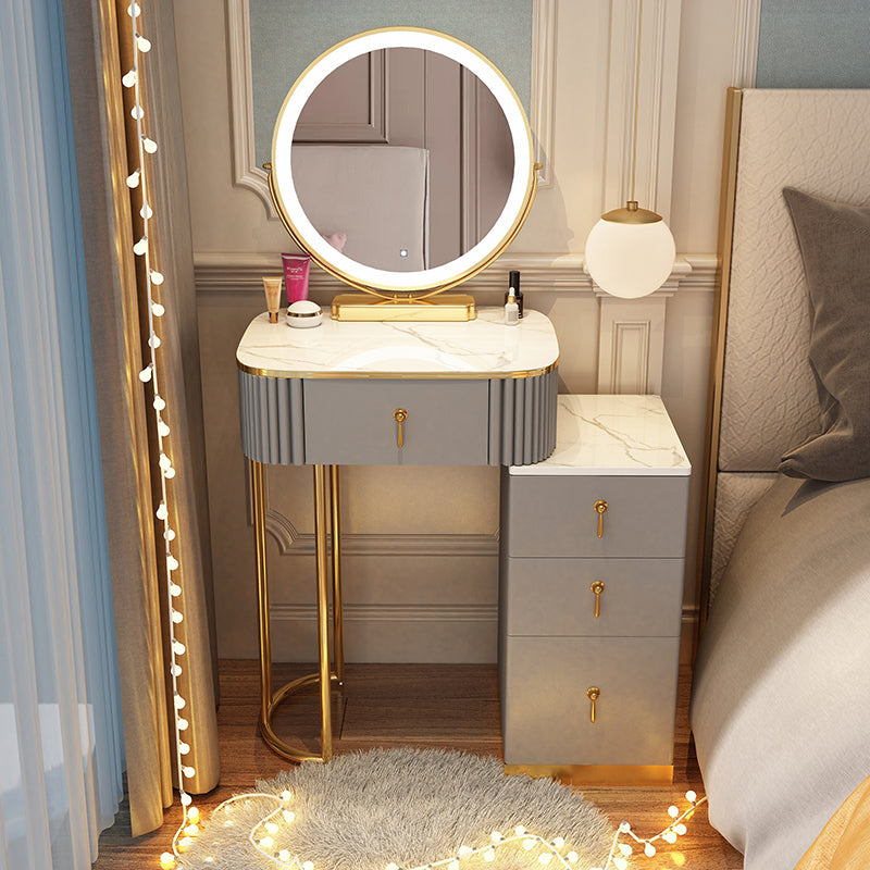 Solid Wood Makeup Vanity Desk Lighted Mirror Makeup Vanity Set Makeup Vanity & Mirror 20"L x 16"W x 30"H White-Gray Clearhalo 'Bedroom Furniture' 'furn' 'furn_makeup_vanities' 'Furniture' 'Makeup Vanities' 'makeup_vanities' 7092059