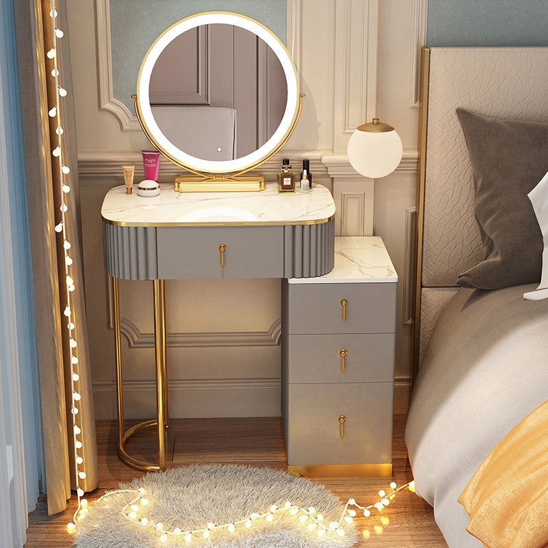 Solid Wood Makeup Vanity Desk Lighted Mirror Makeup Vanity Set Makeup Vanity & Mirror 24"L x 16"W x 30"H White-Gray Clearhalo 'Bedroom Furniture' 'furn' 'furn_makeup_vanities' 'Furniture' 'Makeup Vanities' 'makeup_vanities' 7092061