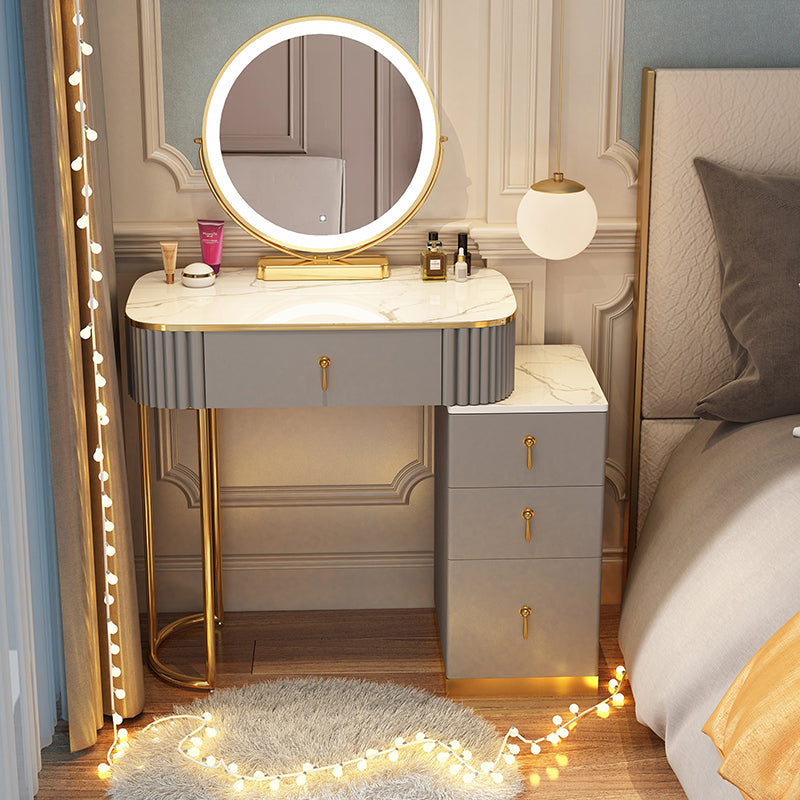 Solid Wood Makeup Vanity Desk Lighted Mirror Makeup Vanity Set Makeup Vanity & Mirror 28"L x 16"W x 30"H White-Gray Clearhalo 'Bedroom Furniture' 'furn' 'furn_makeup_vanities' 'Furniture' 'Makeup Vanities' 'makeup_vanities' 7092063