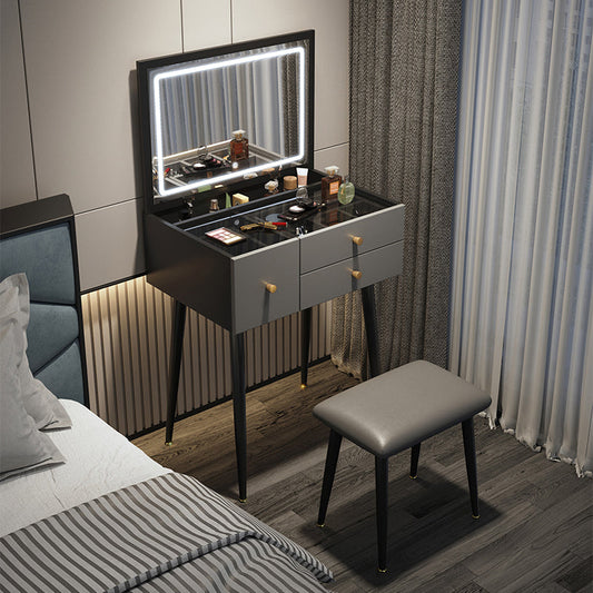 Glam Mirrored Glass Vanity Desk 3 Drawer Vanity Dressing Table Clearhalo 'Bedroom Furniture' 'furn' 'furn_makeup_vanities' 'Furniture' 'Makeup Vanities' 'makeup_vanities' 7092075