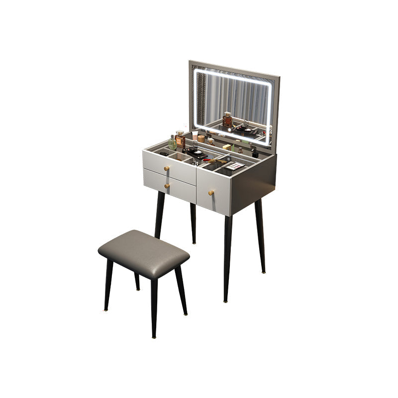Glam Mirrored Glass Vanity Desk 3 Drawer Vanity Dressing Table Makeup Vanity & Stools Grey Clearhalo 'Bedroom Furniture' 'furn' 'furn_makeup_vanities' 'Furniture' 'Makeup Vanities' 'makeup_vanities' 7092082