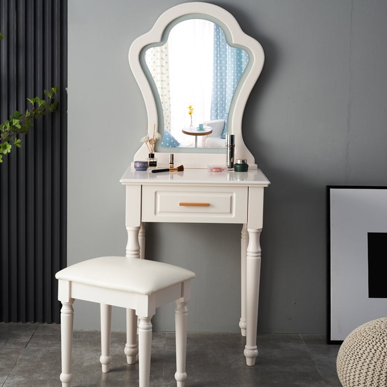 Solid Wood Makeup Vanity Desk Bedroom Dressing Table Stool Set with Drawer