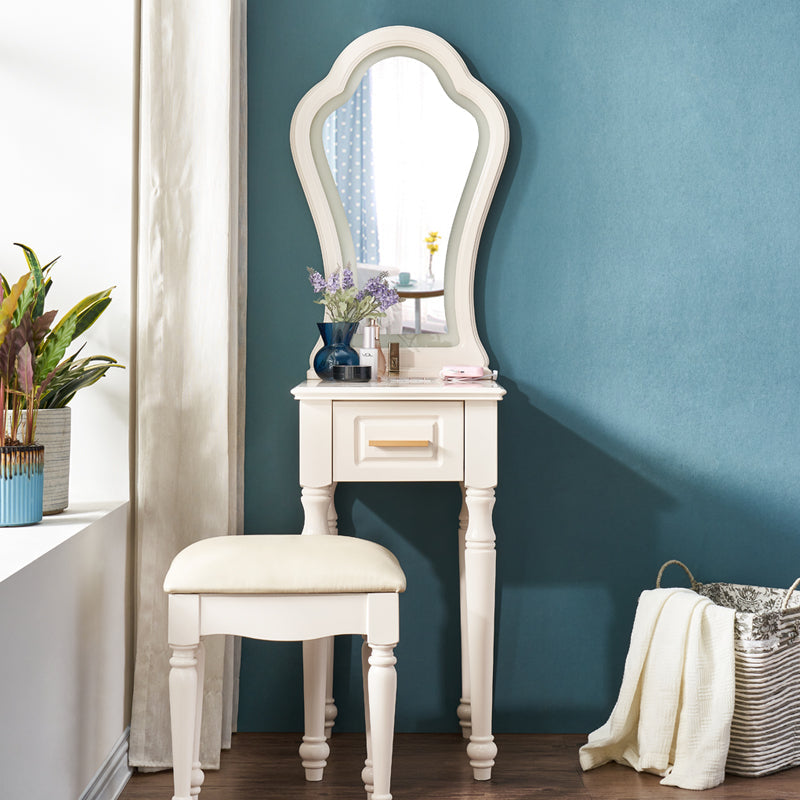 Solid Wood Makeup Vanity Desk Bedroom Dressing Table Stool Set with Drawer