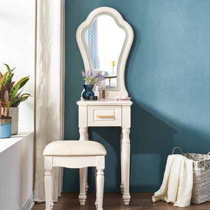 Solid Wood Makeup Vanity Desk Bedroom Dressing Table Stool Set with Drawer