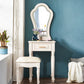 Solid Wood Makeup Vanity Desk Bedroom Dressing Table Stool Set with Drawer
