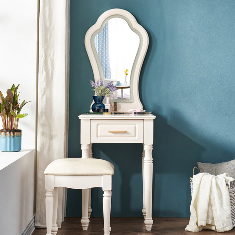 Solid Wood Makeup Vanity Desk Bedroom Dressing Table Stool Set with Drawer