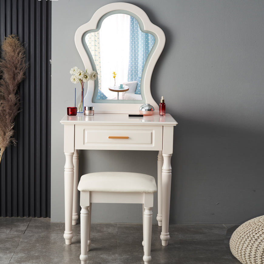 Solid Wood Makeup Vanity Desk Bedroom Dressing Table Stool Set with Drawer
