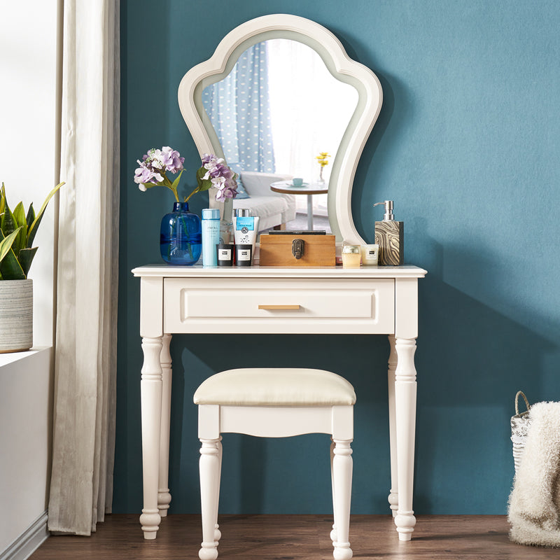 Solid Wood Makeup Vanity Desk Bedroom Dressing Table Stool Set with Drawer