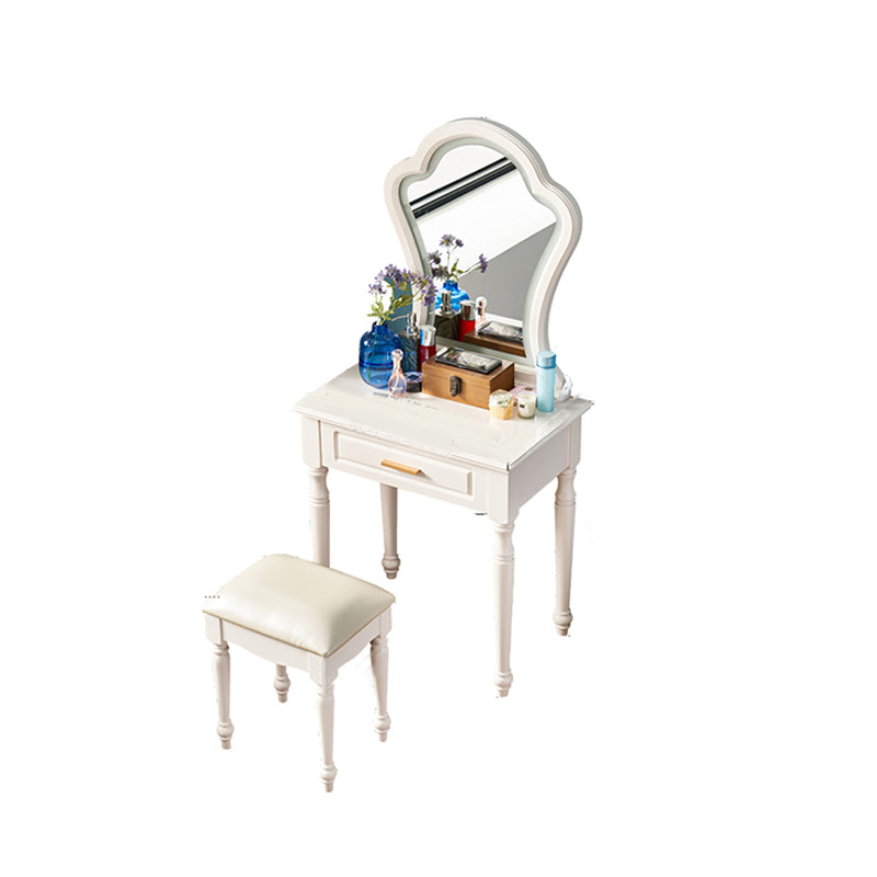 Solid Wood Makeup Vanity Desk Bedroom Dressing Table Stool Set with Drawer