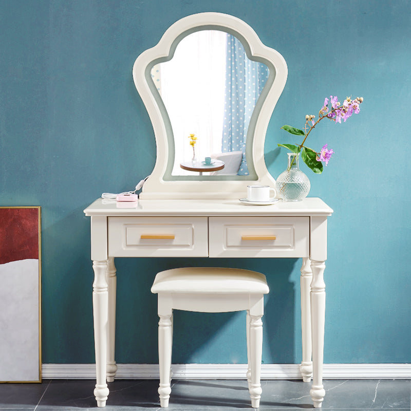 Solid Wood Makeup Vanity Desk Bedroom Dressing Table Stool Set with Drawer
