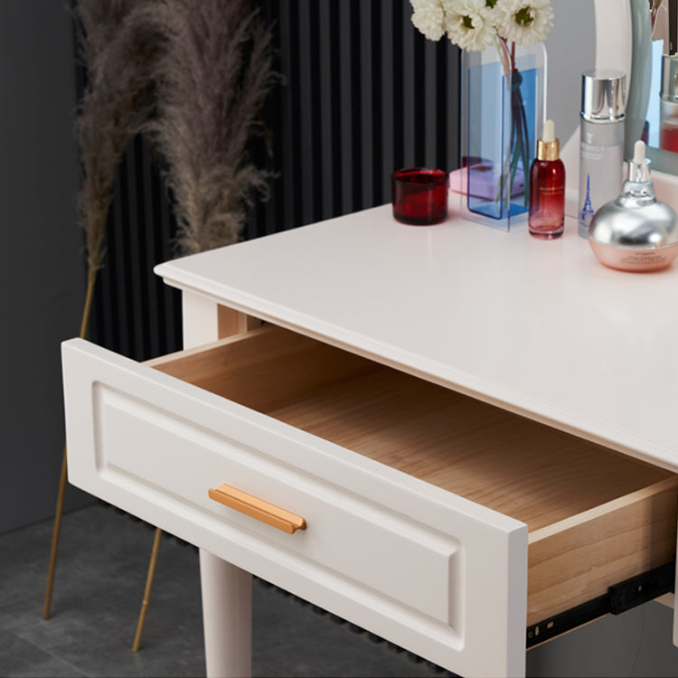 Solid Wood Makeup Vanity Desk Bedroom Dressing Table Stool Set with Drawer