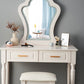 Solid Wood Makeup Vanity Desk Bedroom Dressing Table Stool Set with Drawer