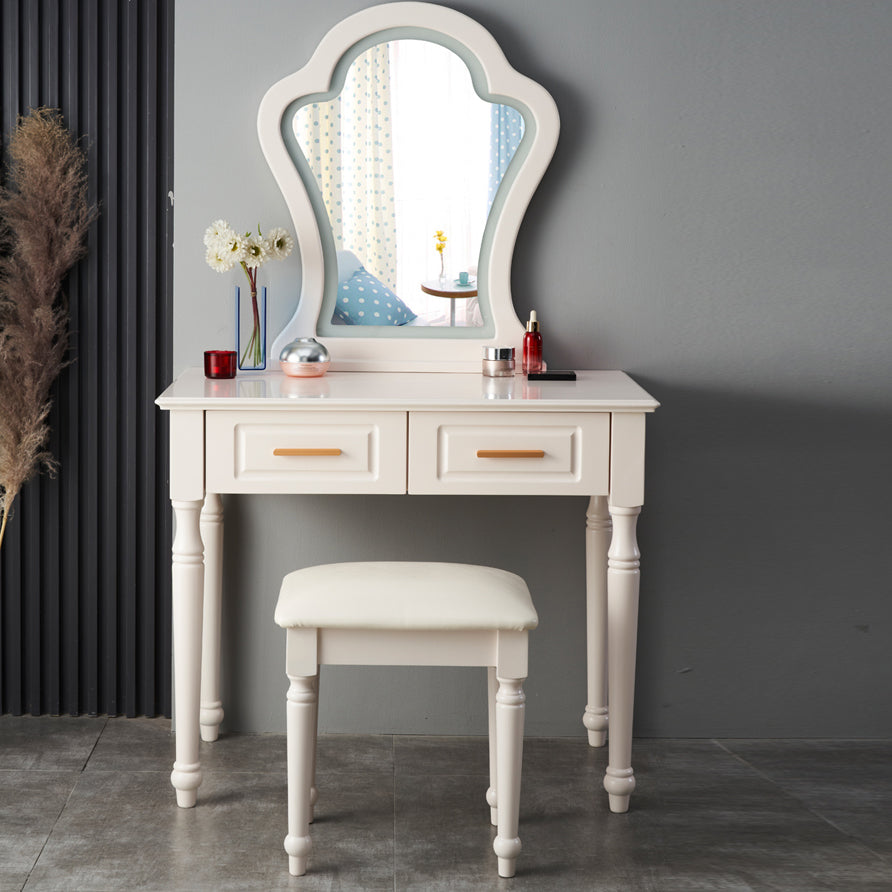 Solid Wood Makeup Vanity Desk Bedroom Dressing Table Stool Set with Drawer