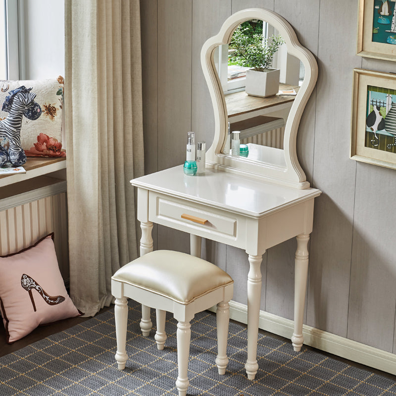 Solid Wood Makeup Vanity Desk Bedroom Dressing Table Stool Set with Drawer