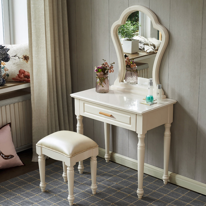 Solid Wood Makeup Vanity Desk Bedroom Dressing Table Stool Set with Drawer