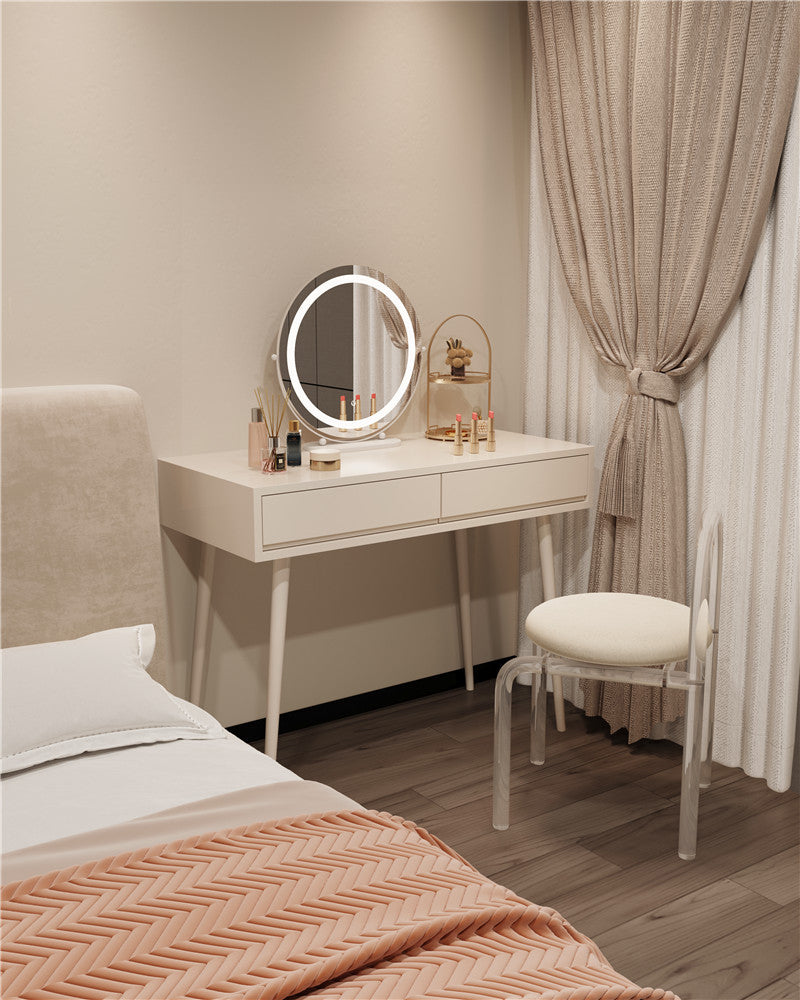 Wooden Makeup Vanity Desk Removable Lighted Mirror Vanity Dressing Table Set