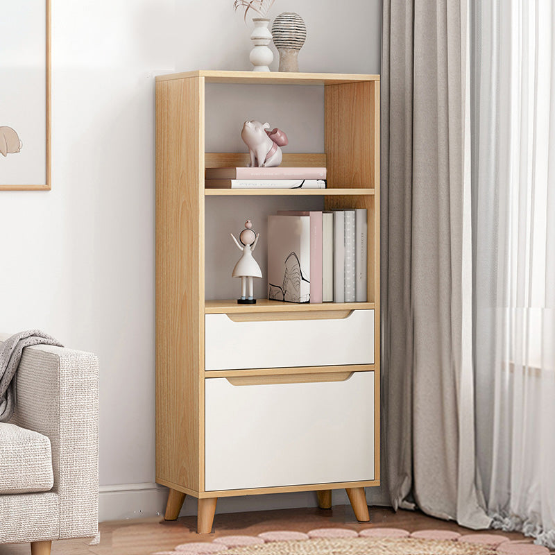 Wooden Accent Cabinet Grooves Handle Design Storage Cabinet with Drawer 15.7"L x 11.8"W x 47.2"H Natural White Clearhalo 'Cabinets & Chests' 'cabinets_chests' 'furn' 'furn_cabinets_chests' 'Furniture' 'Living Room Furniture' 7092651