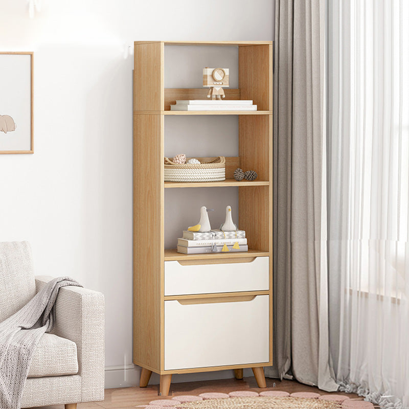 Wooden Accent Cabinet Grooves Handle Design Storage Cabinet with Drawer 15.7"L x 11.8"W x 59.1"H Natural White Clearhalo 'Cabinets & Chests' 'cabinets_chests' 'furn' 'furn_cabinets_chests' 'Furniture' 'Living Room Furniture' 7092654