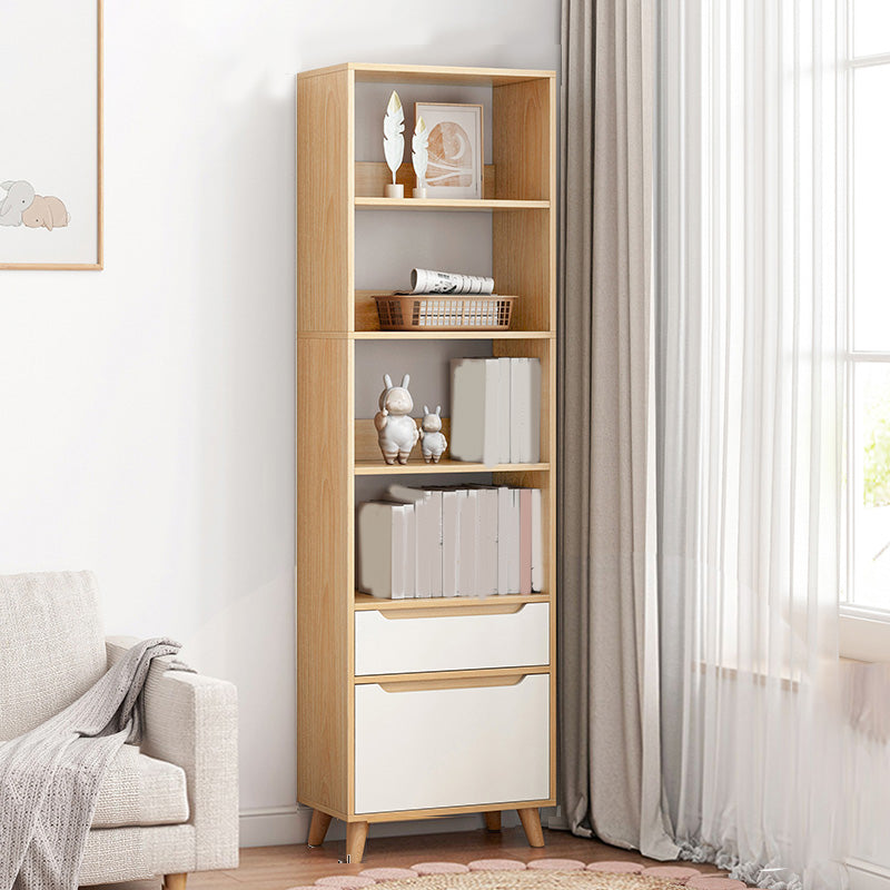 Wooden Accent Cabinet Grooves Handle Design Storage Cabinet with Drawer 15.7"L x 11.8"W x 70.9"H Natural White Clearhalo 'Cabinets & Chests' 'cabinets_chests' 'furn' 'furn_cabinets_chests' 'Furniture' 'Living Room Furniture' 7092659