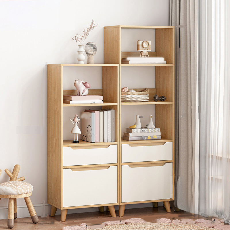 Wooden Accent Cabinet Grooves Handle Design Storage Cabinet with Drawer 16"L x 12"W x 47"H + 16"L x 12"W x 59"H Natural White Clearhalo 'Cabinets & Chests' 'cabinets_chests' 'furn' 'furn_cabinets_chests' 'Furniture' 'Living Room Furniture' 7092661