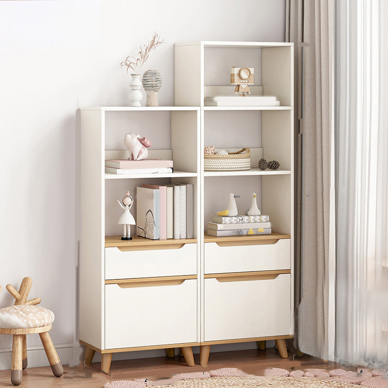 Wooden Accent Cabinet Grooves Handle Design Storage Cabinet with Drawer 16"L x 12"W x 47"H + 16"L x 12"W x 59"H White Clearhalo 'Cabinets & Chests' 'cabinets_chests' 'furn' 'furn_cabinets_chests' 'Furniture' 'Living Room Furniture' 7092662