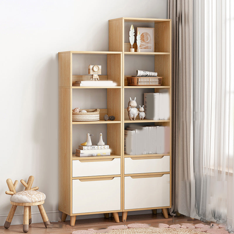 Wooden Accent Cabinet Grooves Handle Design Storage Cabinet with Drawer 16"L x 12"W x 59"H + 16"L x 12"W x 71"H Natural White Clearhalo 'Cabinets & Chests' 'cabinets_chests' 'furn' 'furn_cabinets_chests' 'Furniture' 'Living Room Furniture' 7092663