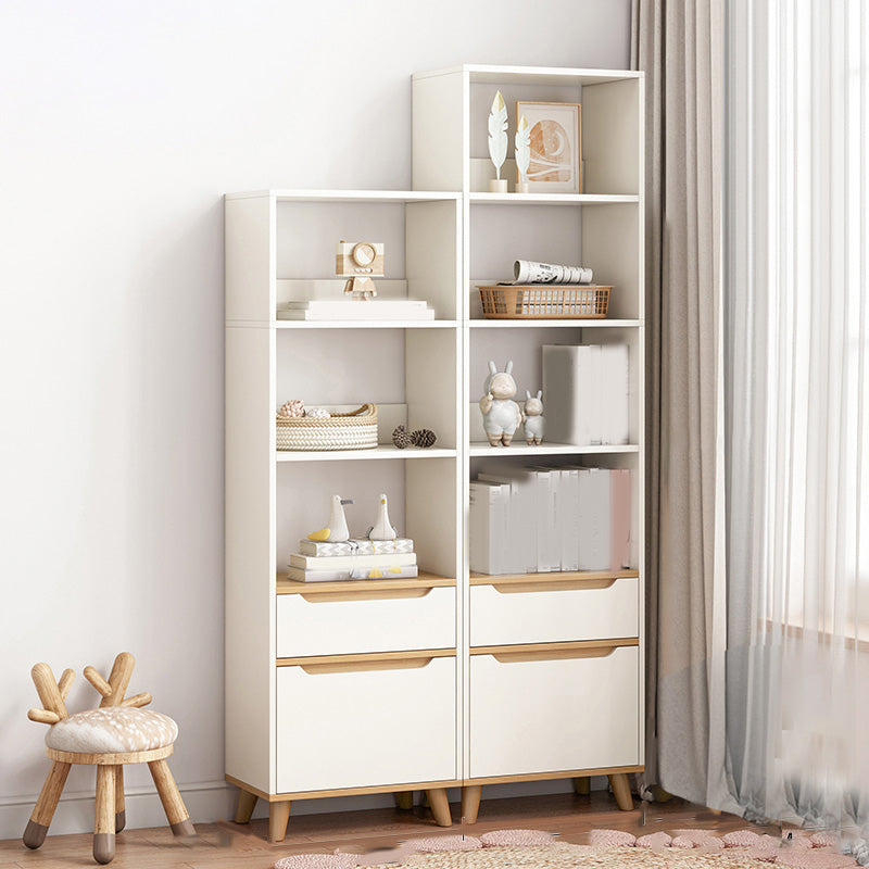 Wooden Accent Cabinet Grooves Handle Design Storage Cabinet with Drawer 16"L x 12"W x 59"H + 16"L x 12"W x 71"H White Clearhalo 'Cabinets & Chests' 'cabinets_chests' 'furn' 'furn_cabinets_chests' 'Furniture' 'Living Room Furniture' 7092664