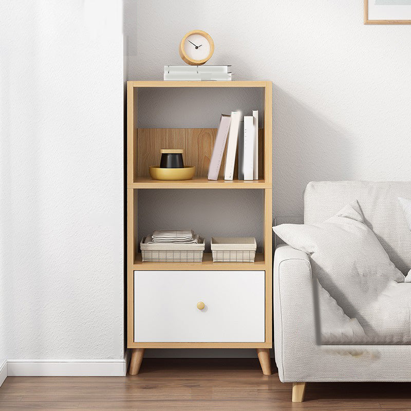 Wooden Accent Cabinet Grooves Handle Design Storage Cabinet with Drawer 19.7"L x 11.8"W x 47.2"H Natural White Clearhalo 'Cabinets & Chests' 'cabinets_chests' 'furn' 'furn_cabinets_chests' 'Furniture' 'Living Room Furniture' 7092666