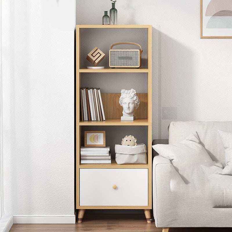 Wooden Accent Cabinet Grooves Handle Design Storage Cabinet with Drawer 20"L x 12"W x 59"H Natural White Clearhalo 'Cabinets & Chests' 'cabinets_chests' 'furn' 'furn_cabinets_chests' 'Furniture' 'Living Room Furniture' 7092669