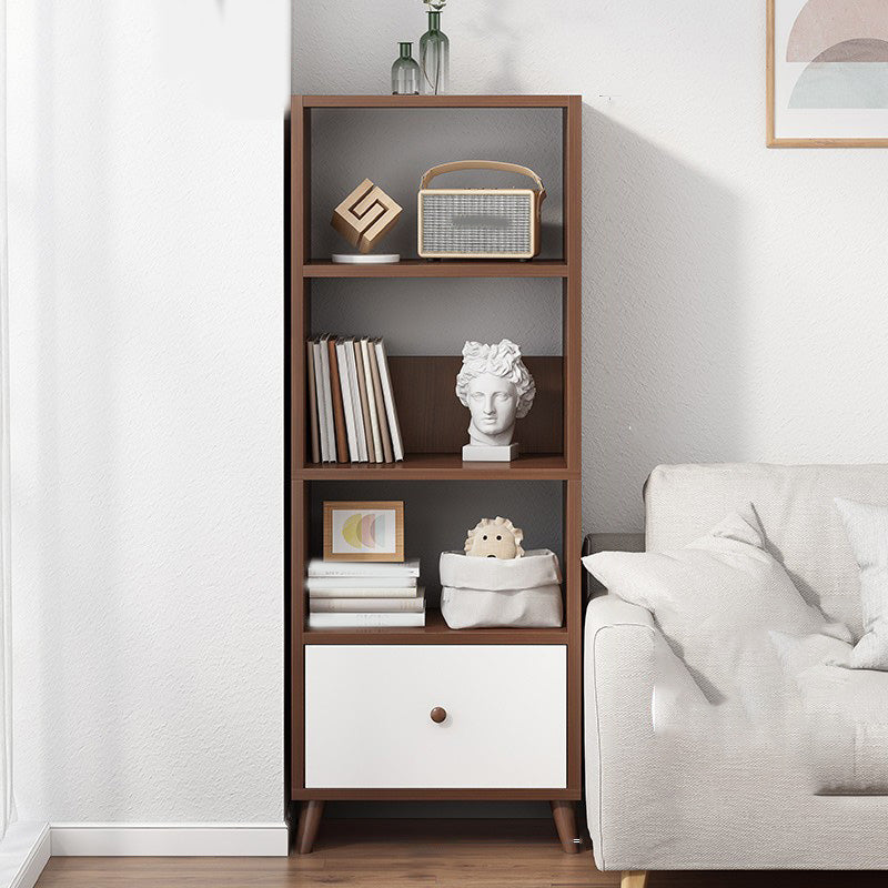 Wooden Accent Cabinet Grooves Handle Design Storage Cabinet with Drawer 20"L x 12"W x 59"H Walnut Clearhalo 'Cabinets & Chests' 'cabinets_chests' 'furn' 'furn_cabinets_chests' 'Furniture' 'Living Room Furniture' 7092671