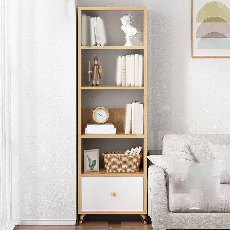 Wooden Accent Cabinet Grooves Handle Design Storage Cabinet with Drawer 19.7"L x 11.8"W x 70.9"H Natural White Clearhalo 'Cabinets & Chests' 'cabinets_chests' 'furn' 'furn_cabinets_chests' 'Furniture' 'Living Room Furniture' 7092672