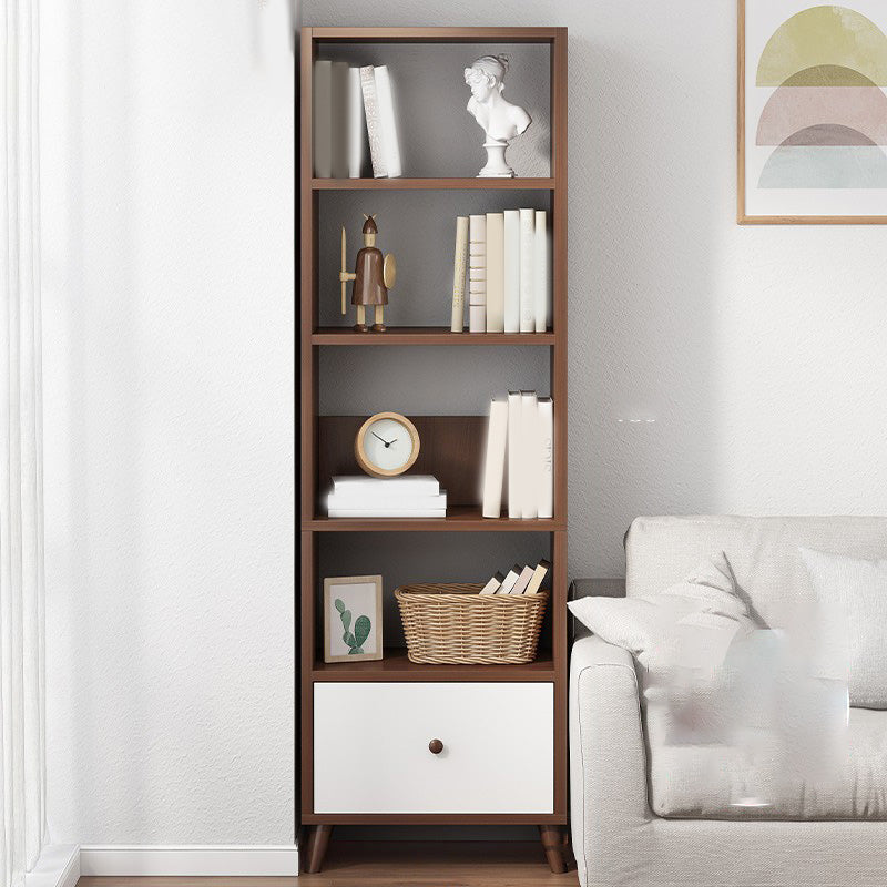 Wooden Accent Cabinet Grooves Handle Design Storage Cabinet with Drawer 19.7"L x 11.8"W x 70.9"H Walnut Clearhalo 'Cabinets & Chests' 'cabinets_chests' 'furn' 'furn_cabinets_chests' 'Furniture' 'Living Room Furniture' 7092674