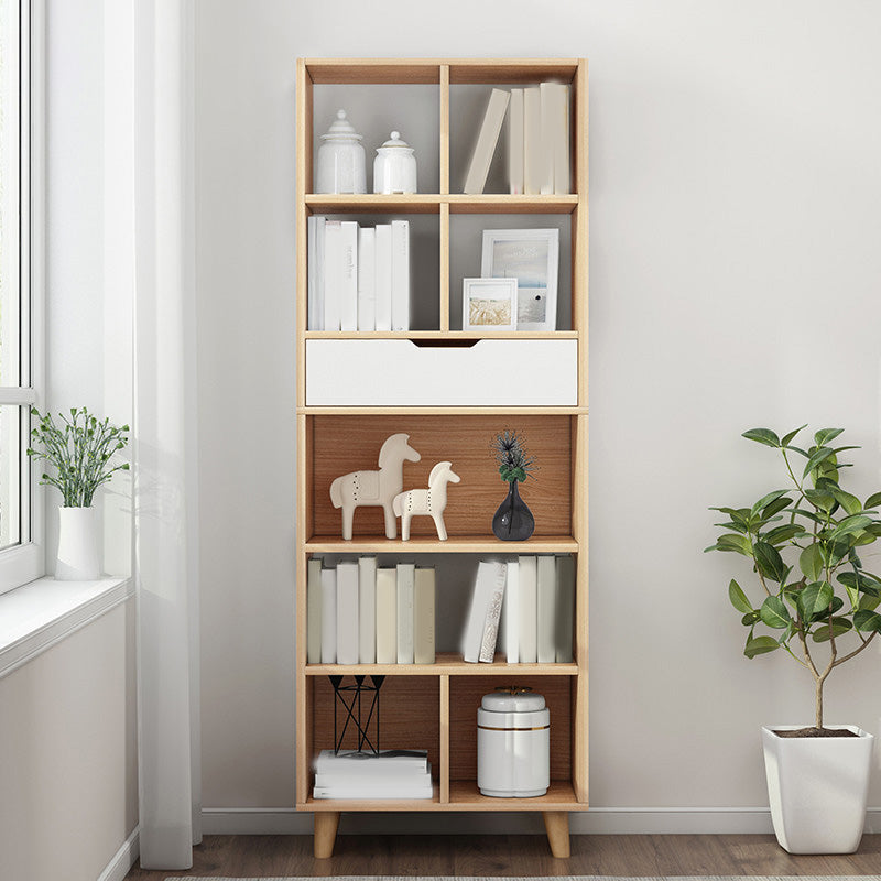 Wooden Accent Cabinet Grooves Handle Design Storage Cabinet with Drawer 19.7"L x 11.8"W x 70.9"H Oak Clearhalo 'Cabinets & Chests' 'cabinets_chests' 'furn' 'furn_cabinets_chests' 'Furniture' 'Living Room Furniture' 7092676