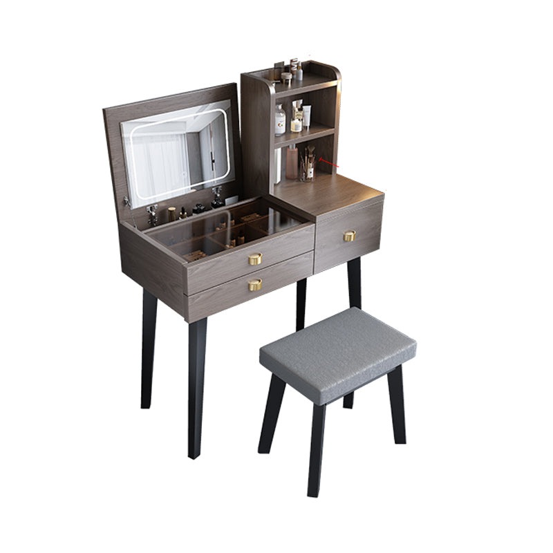 Modern Mirrored Glass Vanity Desk 3 Drawer Vanity Dressing Table Makeup Vanity & Stools Grey Clearhalo 'Bedroom Furniture' 'furn' 'furn_makeup_vanities' 'Furniture' 'Makeup Vanities' 'makeup_vanities' 7092964