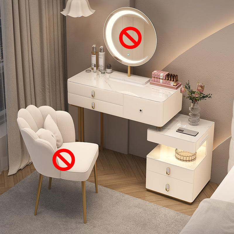 Mirrored Stone Top Makeup Vanity Desk White/Gray Dressing Table