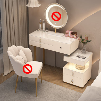 Mirrored Stone Top Makeup Vanity Desk White/Gray Dressing Table