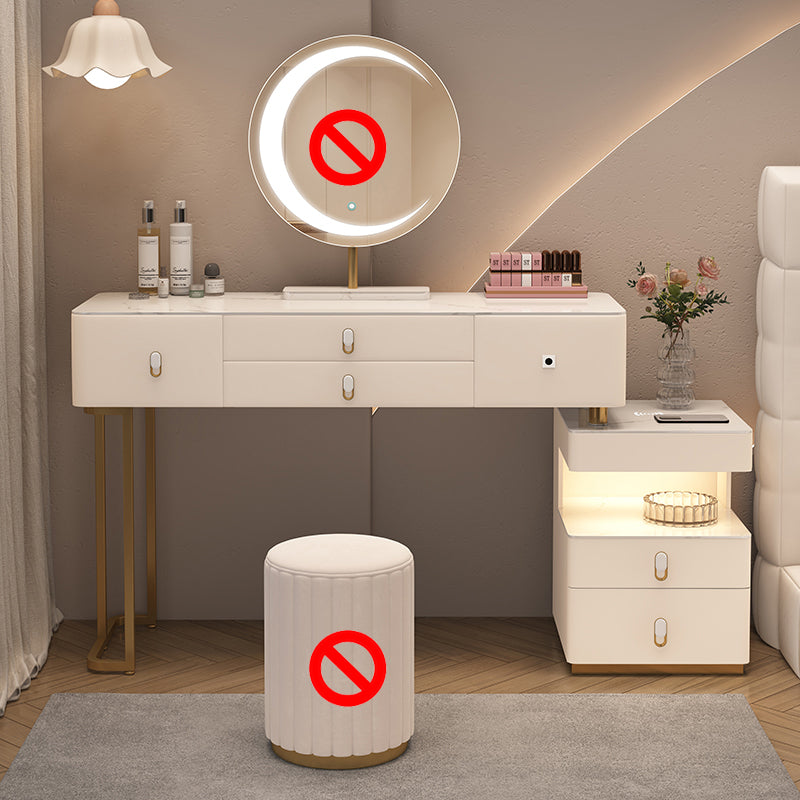 Mirrored Stone Top Makeup Vanity Desk White/Gray Dressing Table
