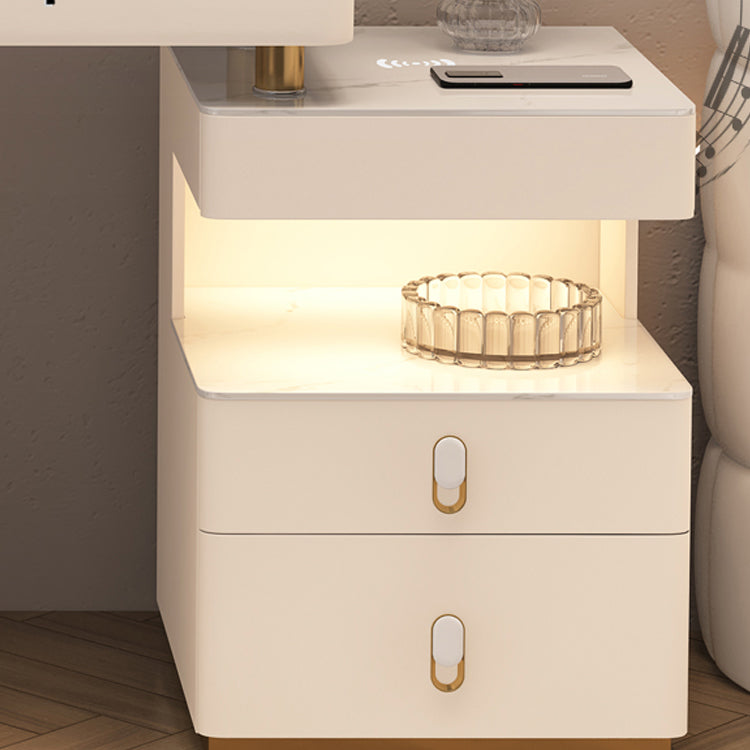 Mirrored Stone Top Makeup Vanity Desk White/Gray Dressing Table