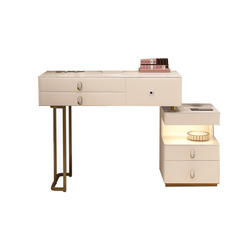 Mirrored Stone Top Makeup Vanity Desk White/Gray Dressing Table