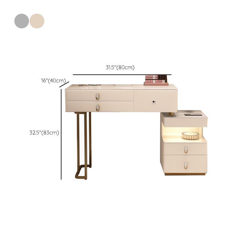 Mirrored Stone Top Makeup Vanity Desk White/Gray Dressing Table