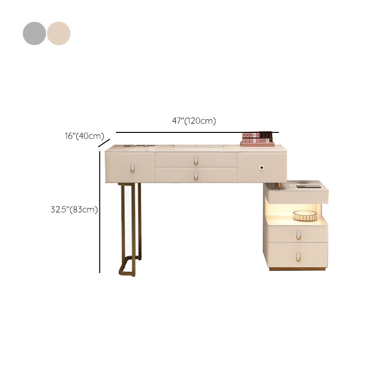 Mirrored Stone Top Makeup Vanity Desk White/Gray Dressing Table