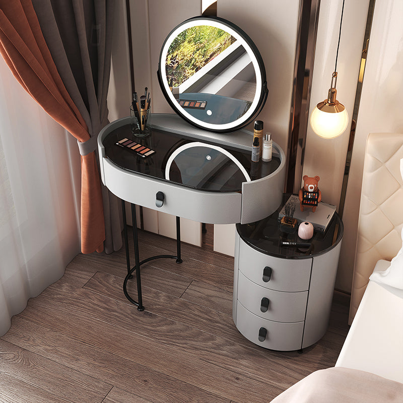 Glass Top Makeup Vanity Desk Lighted Mirror Vanity Dressing Table Set Makeup Vanity & Mirror 24"L x 14"W x 30"H Grey Clearhalo 'Bedroom Furniture' 'furn' 'furn_makeup_vanities' 'Furniture' 'Makeup Vanities' 'makeup_vanities' 7093377