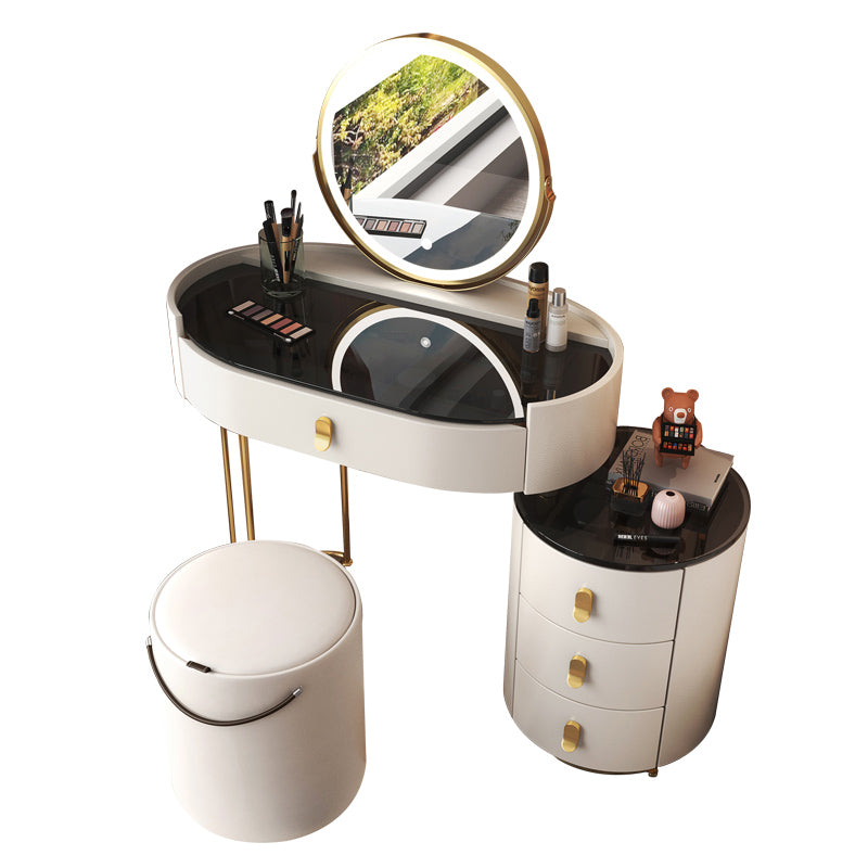 Glass Top Makeup Vanity Desk Lighted Mirror Vanity Dressing Table Set Clearhalo 'Bedroom Furniture' 'furn' 'furn_makeup_vanities' 'Furniture' 'Makeup Vanities' 'makeup_vanities' 7093383